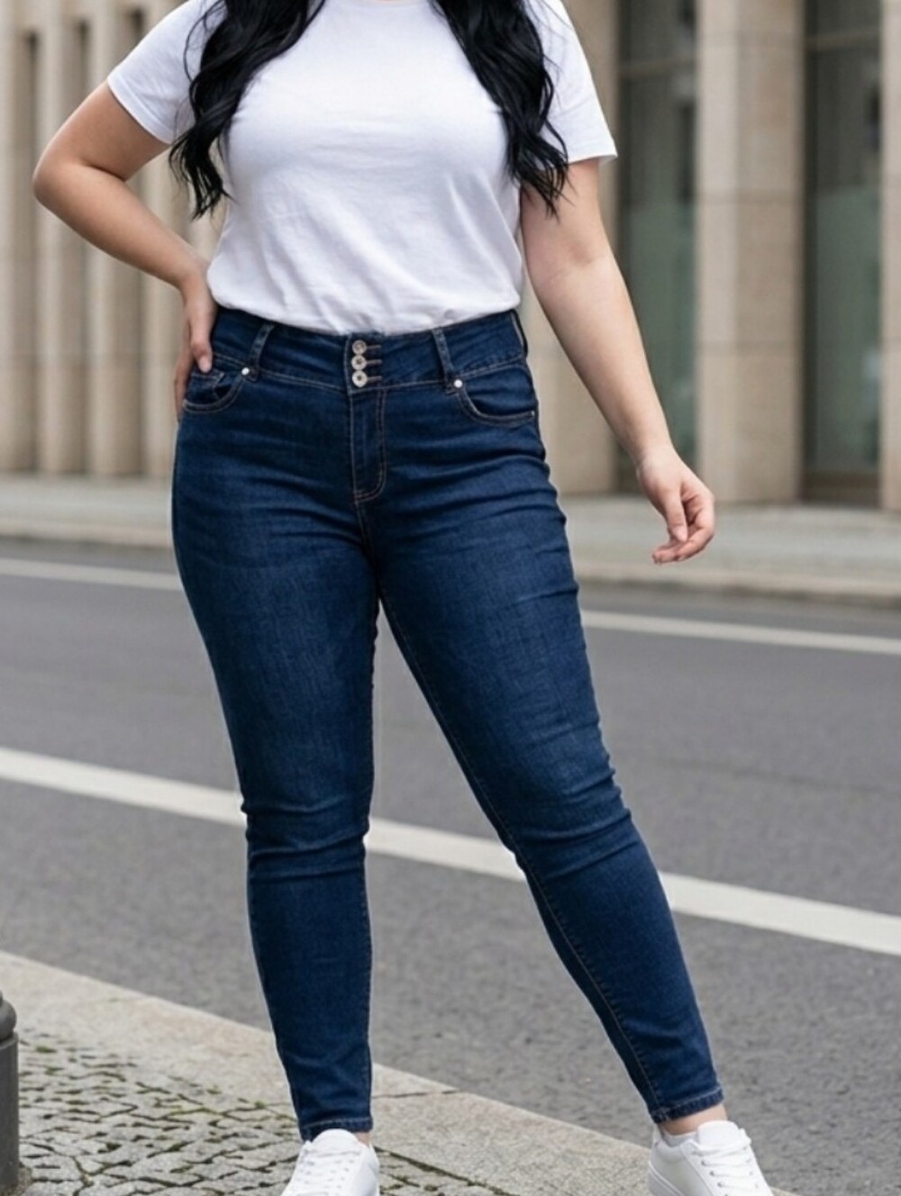 torrid Dark Blue Skinny Jeans with Triple-Button Waist